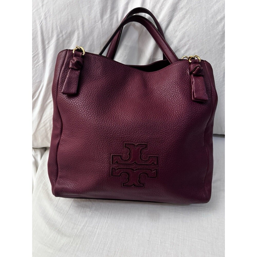 Tory Burch Harper Burgundy Leather Tote Shoulder Bag Purse VGC